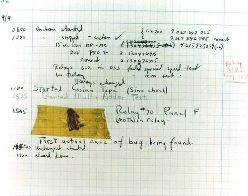 Dead moth in Mark II (1947, Harvard)