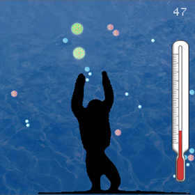 View of a user's shadow, and chemical elements around him, in 2D